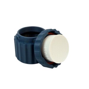 White 30 mm Travel Moisture Shield fitted inside a blue TwistLock canister lid; canister sold separately