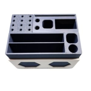 AJ Newell Essential Tray Kit with three blue modular inserts in a white hex-pattern tray