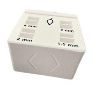 Empty SlipFit compact Snake Roller storage base with labeled slots for 1.5, 2, 3, and 4 mm riser pairs
